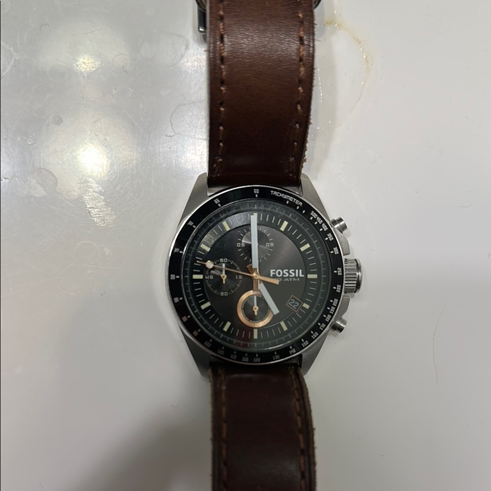 Fossil Men's Watch with Brown Leather Strap
